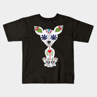 Chihuahua Skull Floral Skeleton Kids T-Shirt